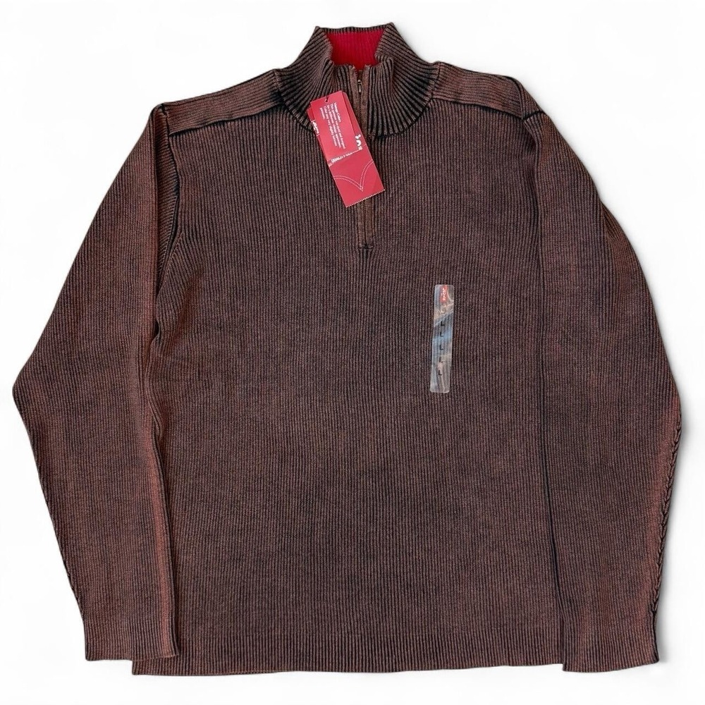 Levi's Faded Black Brown 1/4 Zip Ribbed Sweatshirt Men's Large Casual Minimalist